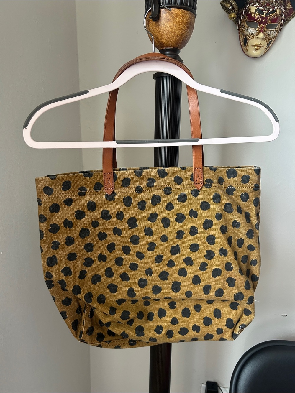 Madewell Leopard-Print Tote in Mustard and Black with Brown Handles - Picture 2 of 4